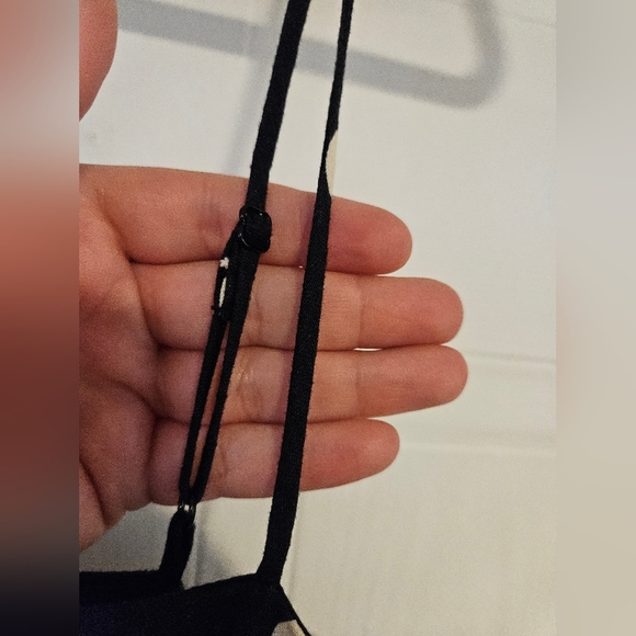 H&M Classic Shift Dress womens XL Linen Navy White Polka Dot adjustable straps - Picture 5 of 5